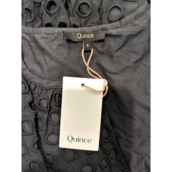 Quince Womens Lace Dress Casual Small Black Short Sleeve Boho Waist Tiered New - Picture 8 of 8